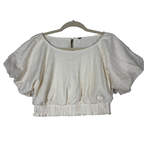 Free People Tovah Crop Top M Cream Scoop Neck Short Sleeve Boho Festival - Picture 5 of 13